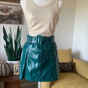 Green Belted Vinyl Mini Skirt